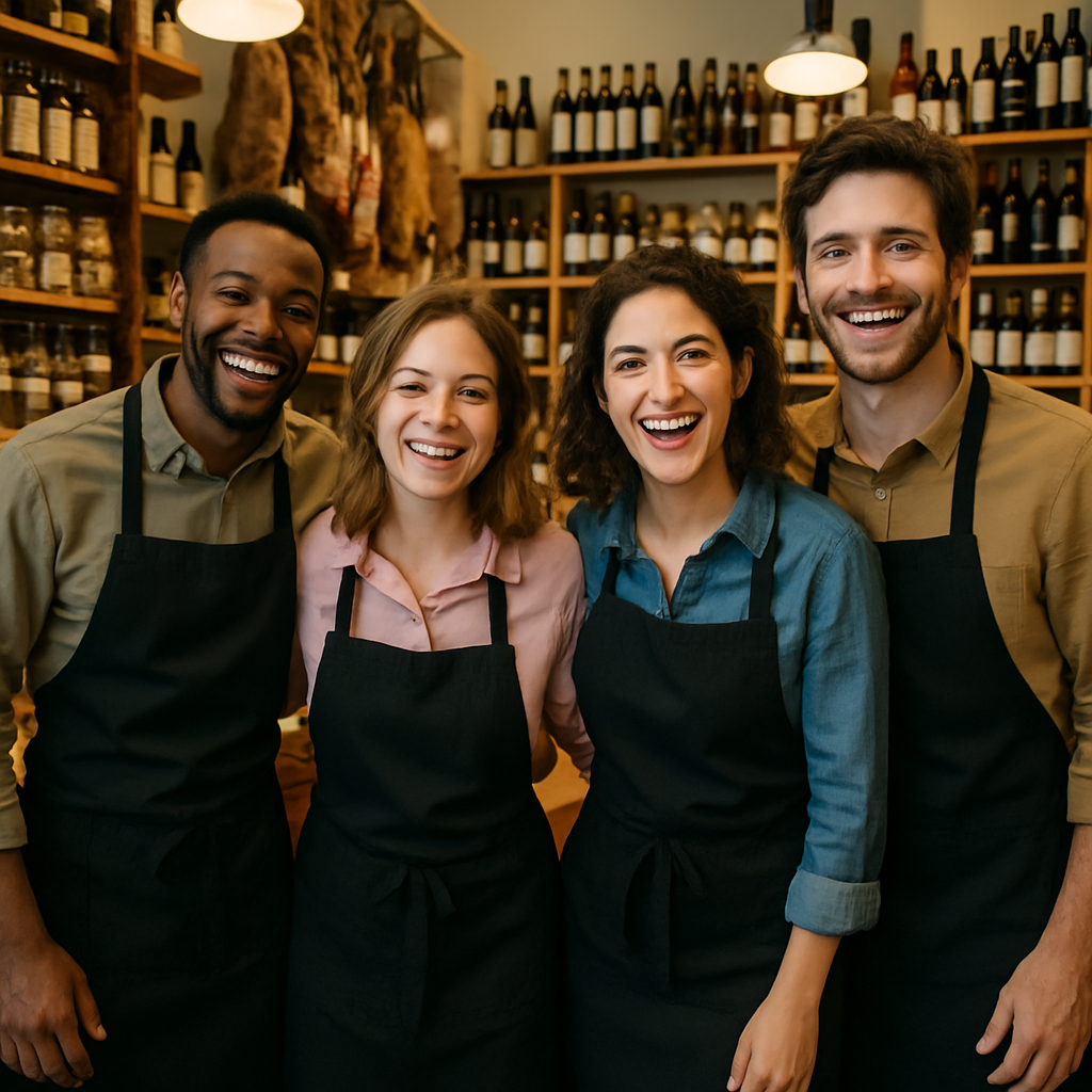 Happy employees in a gourmet store-1