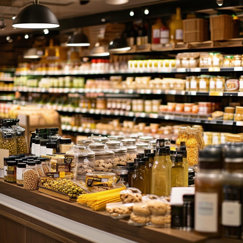 A well-organized specialty food store with a varie